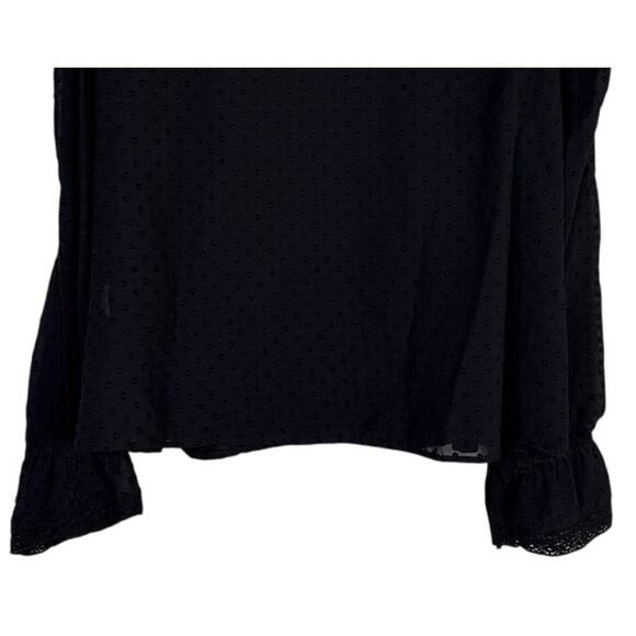 Zara Swiss Dotted Ruffle Detail Semi Sheer Long Sleeve V Neck Blouse XS Black - Picture 8 of 15